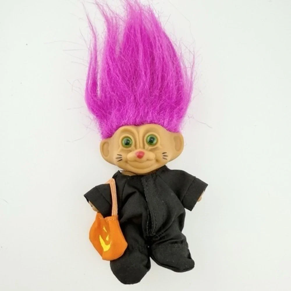 Vintage Troll Halloween Trick-or-Treat Cat Whiskers Costume Purple Hair Toy